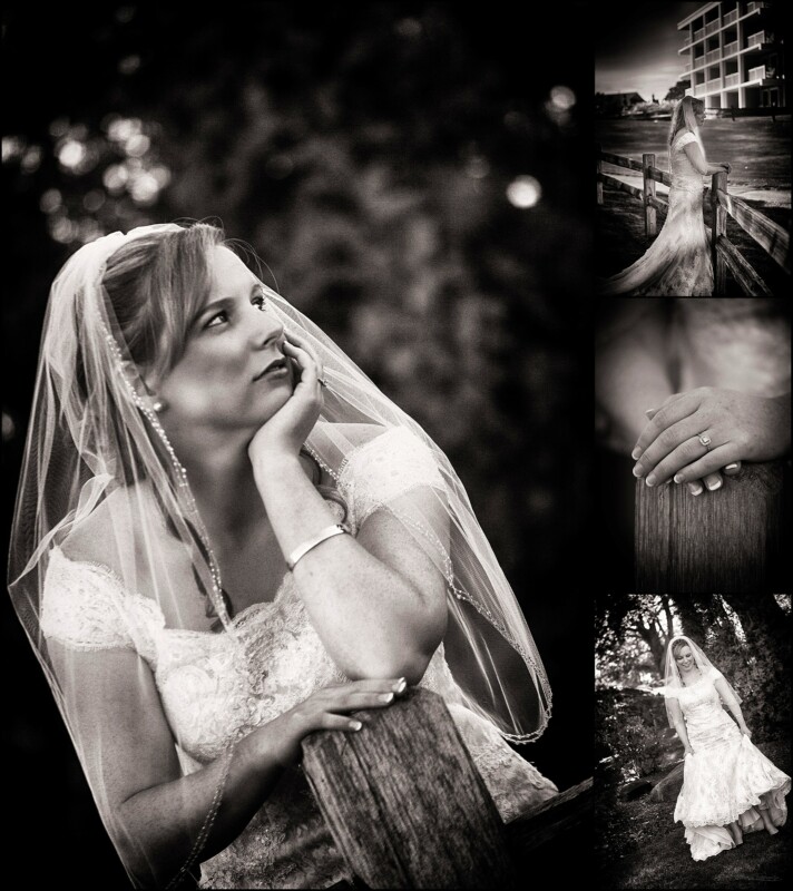 bride in black and white photo at samoset wedding