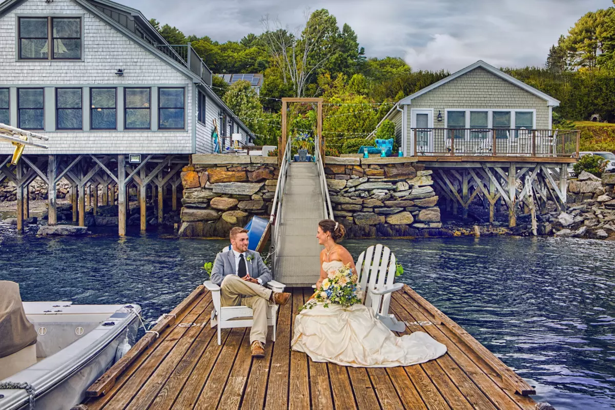 Wedding couple dock freeport maine