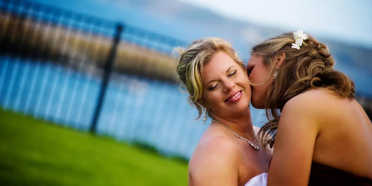 Gay wedding women kissing two brides