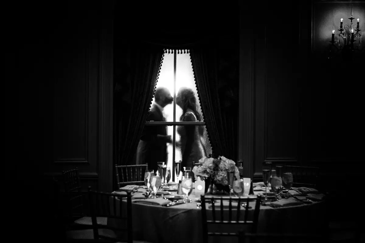 Wedding couple black white silhouette
