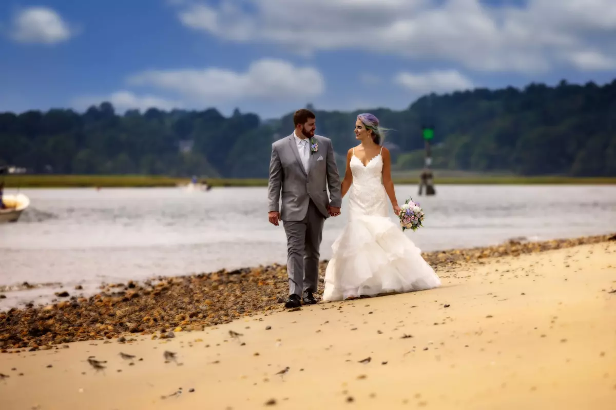Wedding couple beach drakes island maine