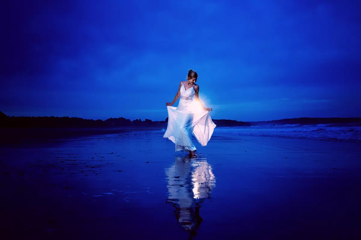Beach portrait bride wedding dress