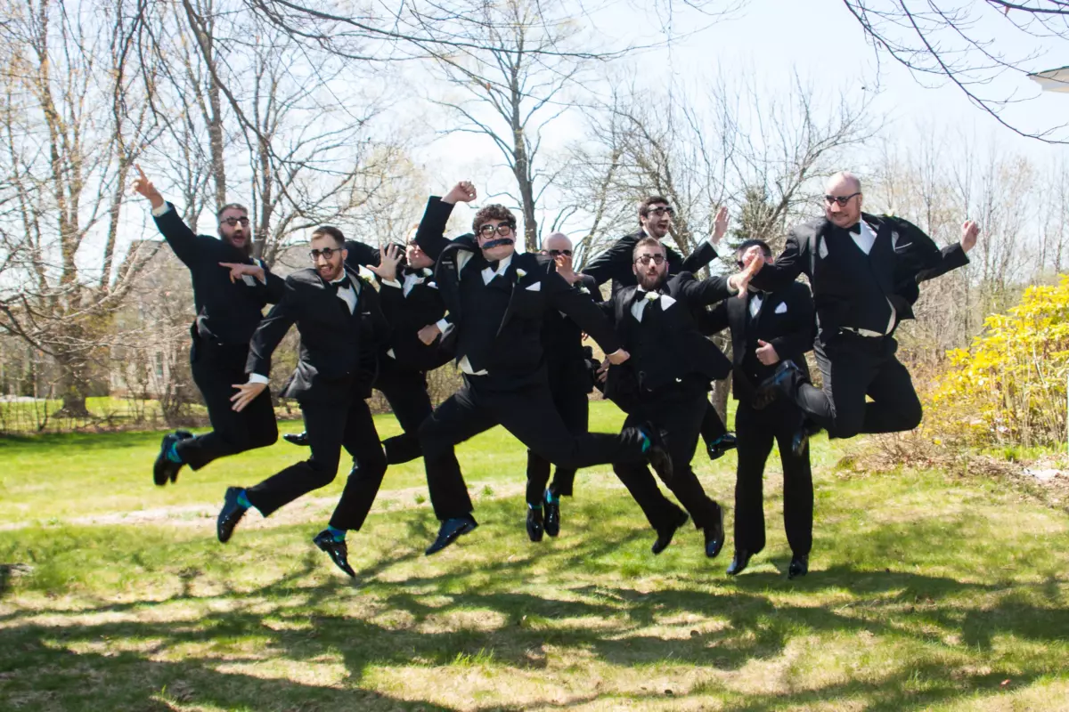 Groomsmen jump wedding party nh