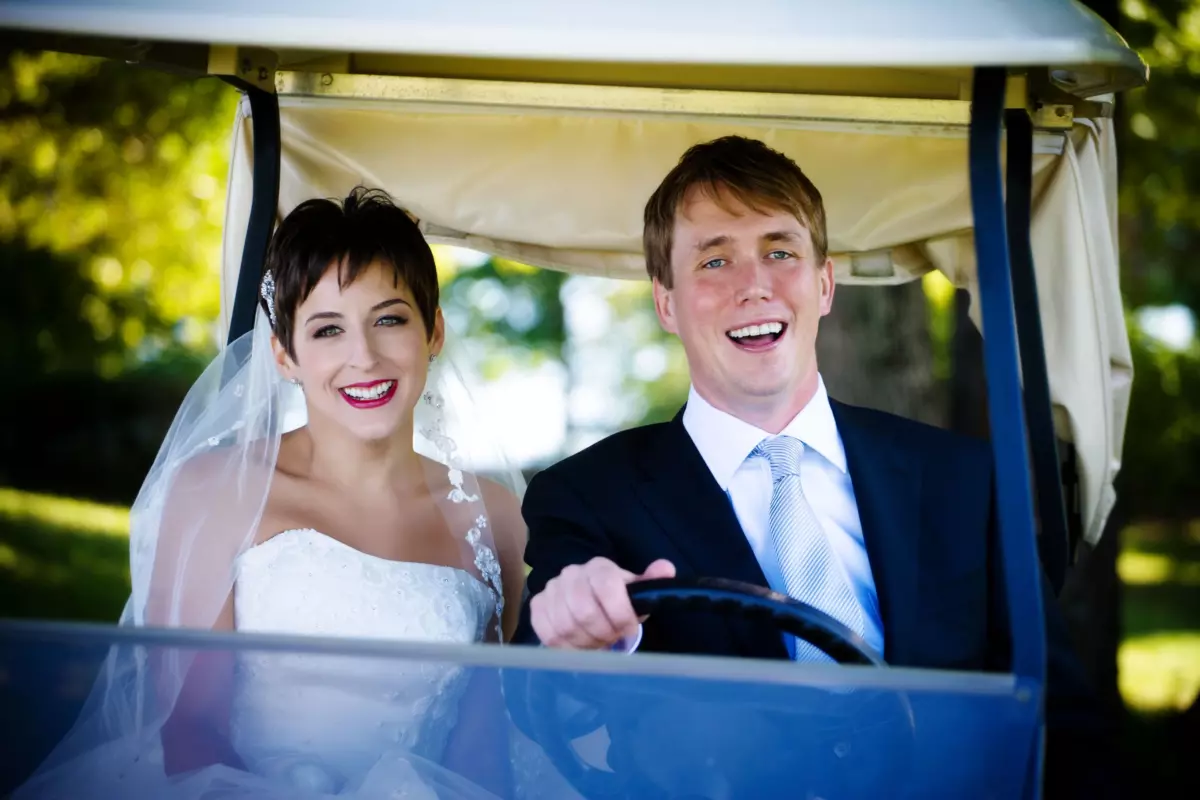 Couple golf cart samoset wedding rockport maine