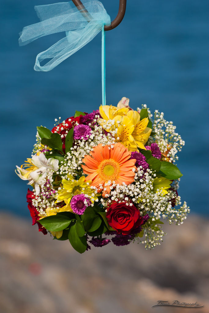 Close up of flower bouquet at Maine wedding