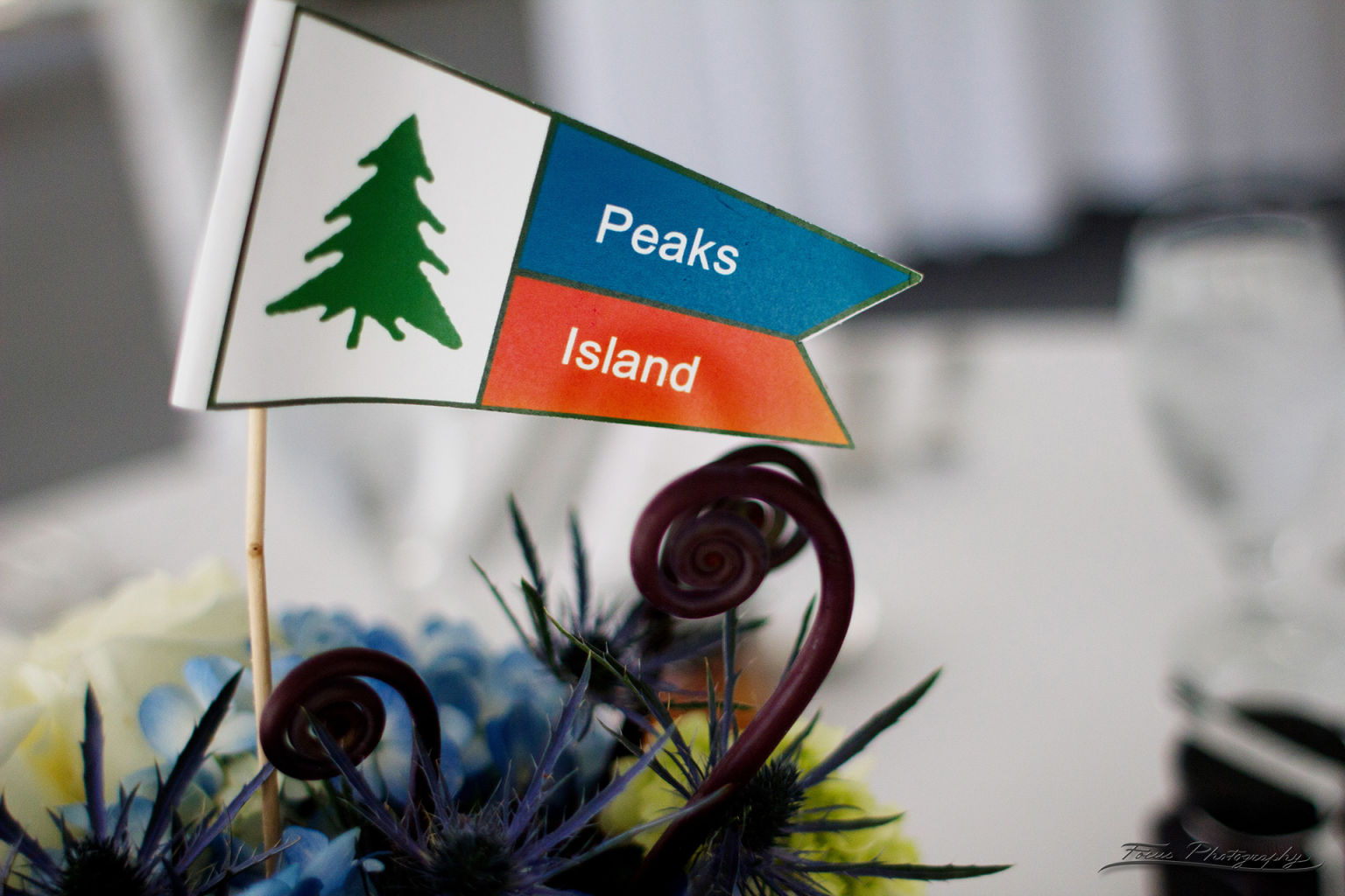 Flag showing peaks island at maine wedding