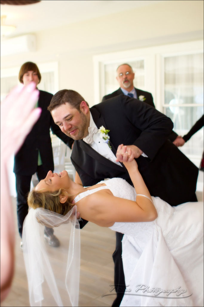 a weddding dance dip. image by maine wedding photographers Focus Photography