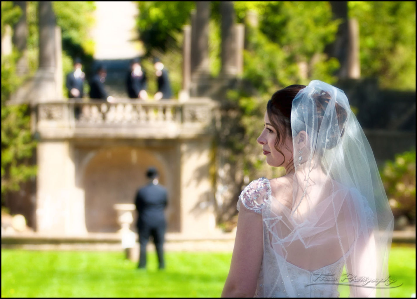 Bride with groom before first glance at Crane Estate Wedding. Photography by Focus