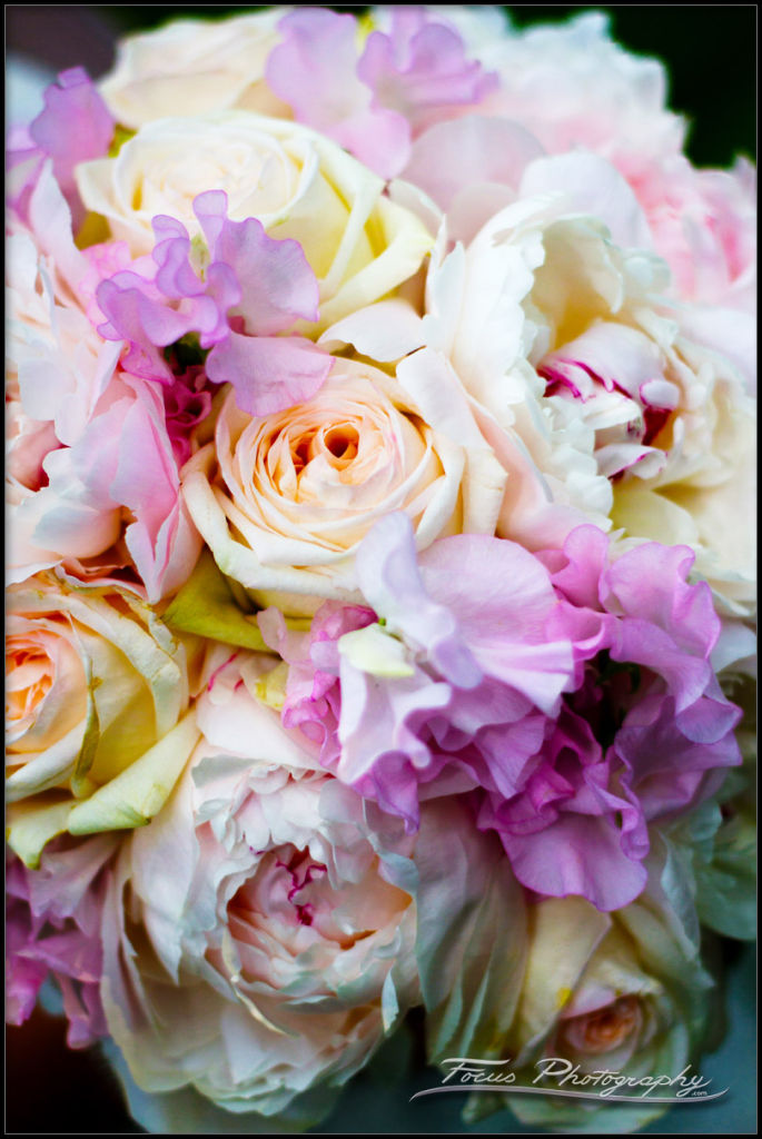 Close shot of wedding flowers from Wentworth by the Sea wedding. Photographers Will and Lucia of Focus Photography