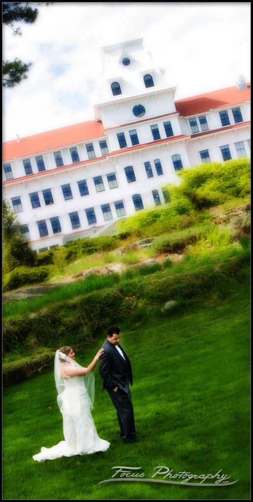 bride and groom at wentworth by the sea in new castle new hampshre - wedding photographers capture first look