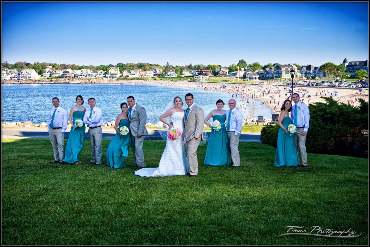 the wedding party at the union bluff meeting house overlooking york beach, maine