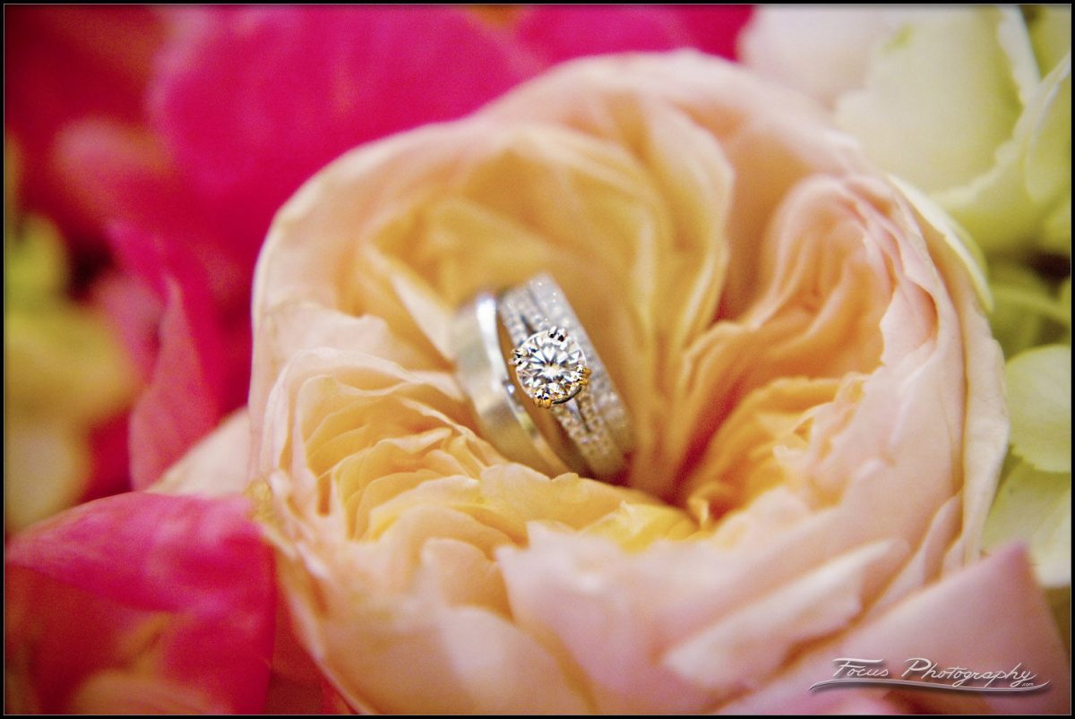 wedding bands in a flower