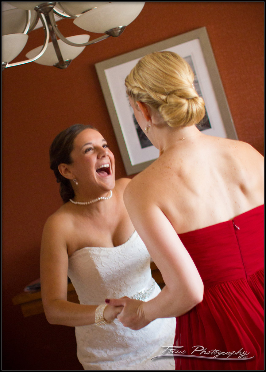 bride and maid of honor celebrate