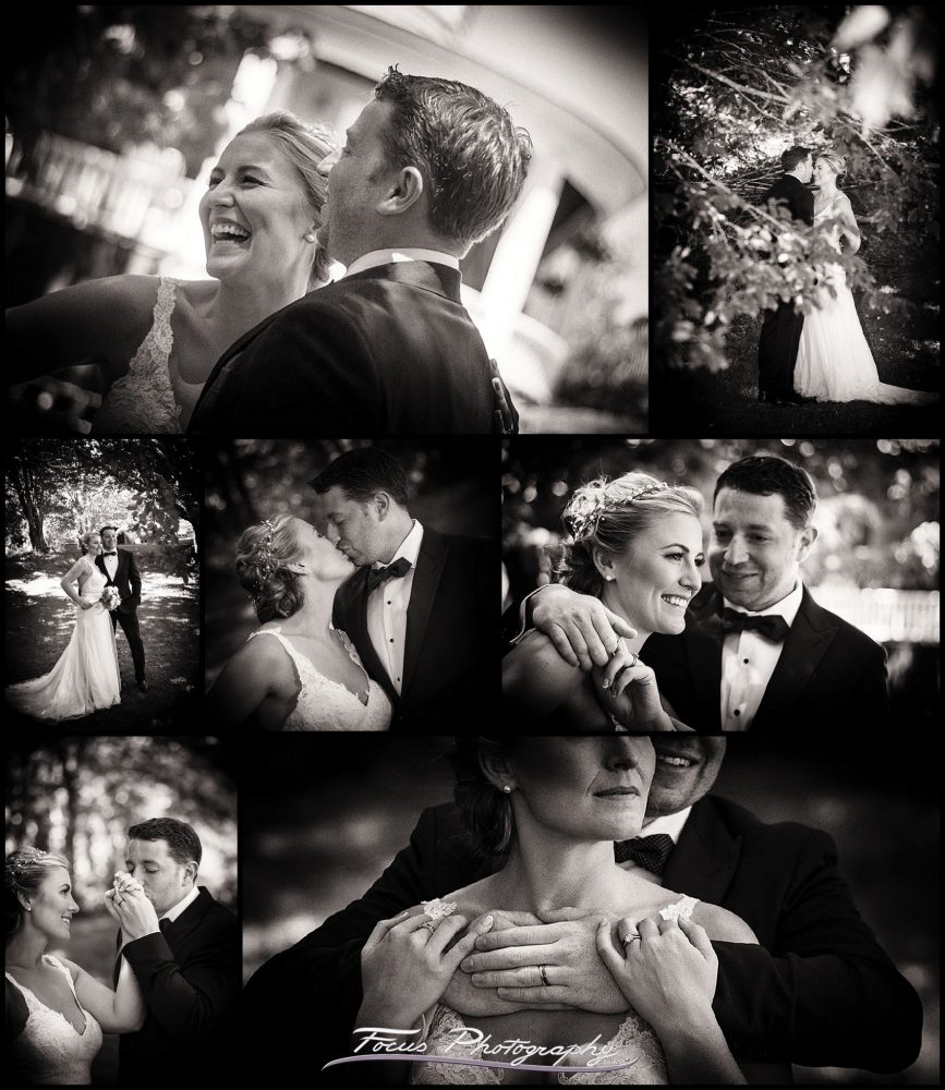 Black and white wedding images - romantic portraits of bride and groom at Grey Havens Inn in Maine
