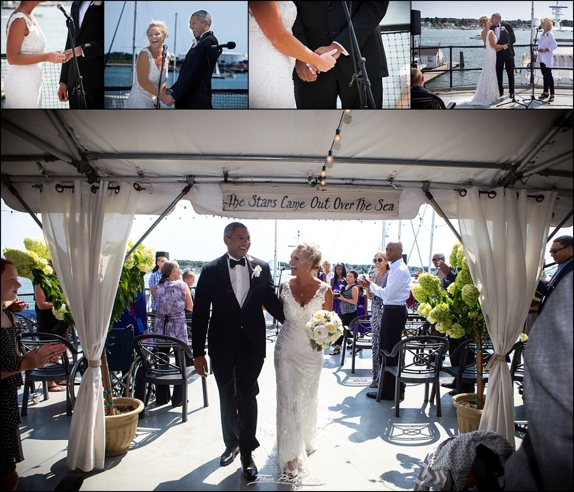 wedding ceremony at DiMillos floating restaurant in Portland, Maine