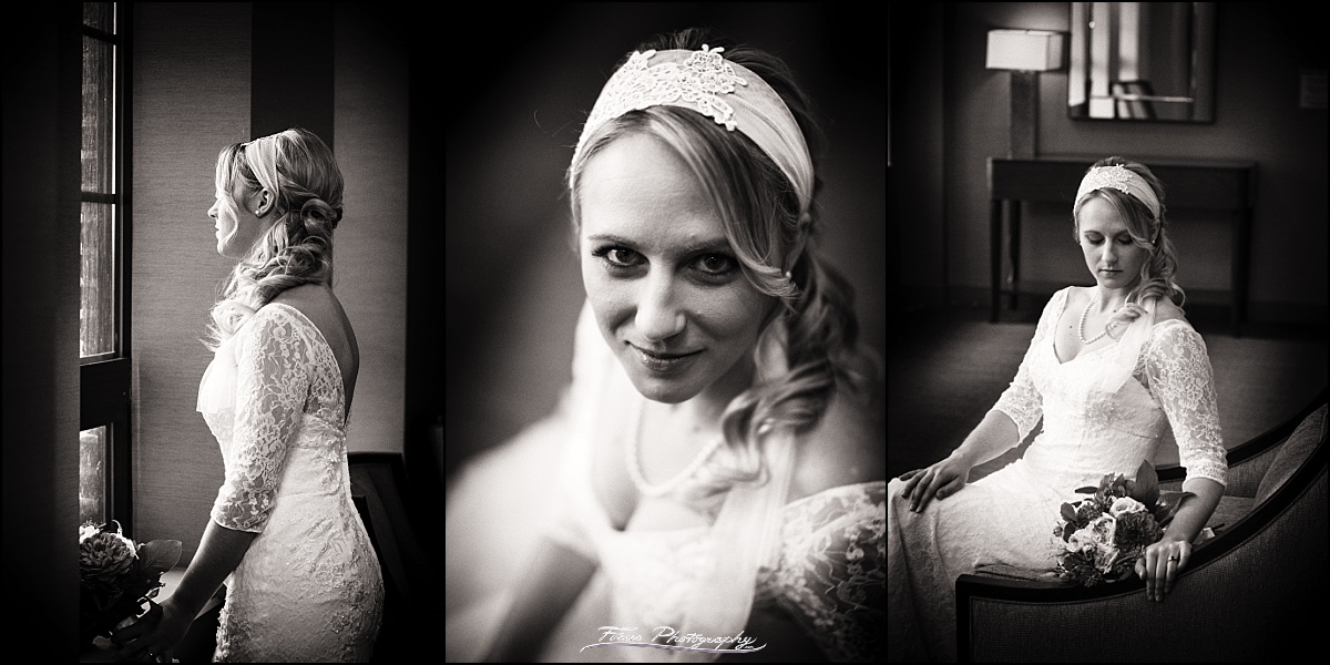black and white portraits of bride at Westin Portland Harborside 