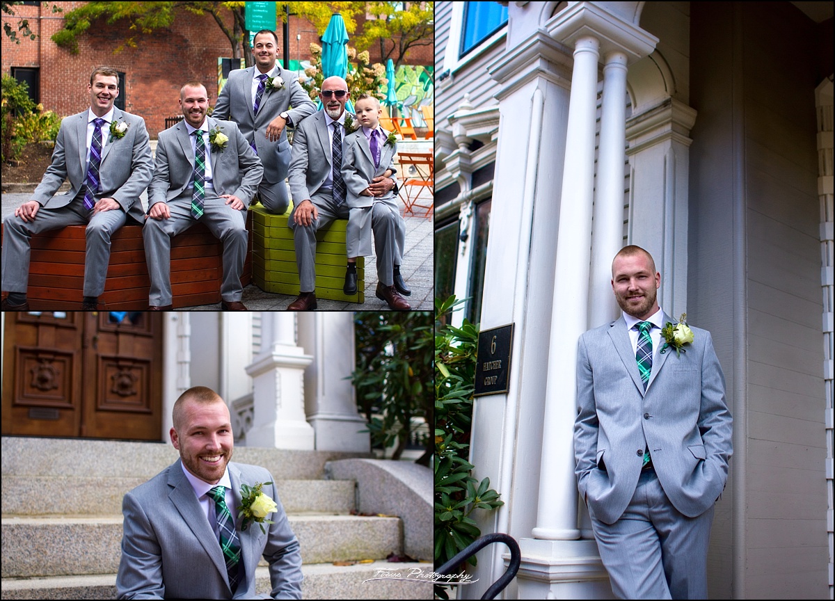 groom and men  at Westin Portland Harborside before wedding