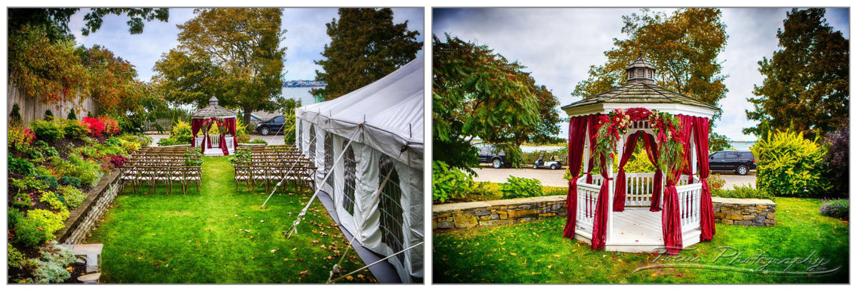 Ceremony Site and Decorated Gazebo at Inn on Peaks Island Wedding in Portland Maine