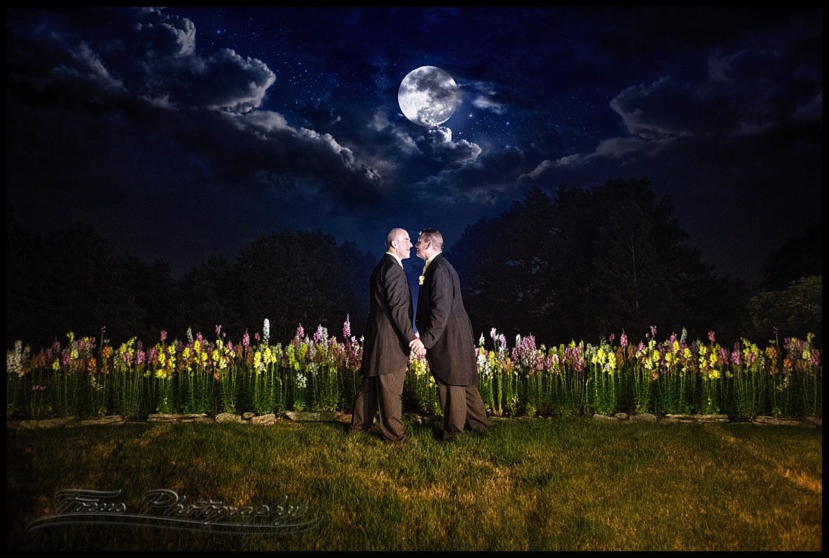 Romantic wedding photo at night at Wentworth by the sea hotel | same sex wedding