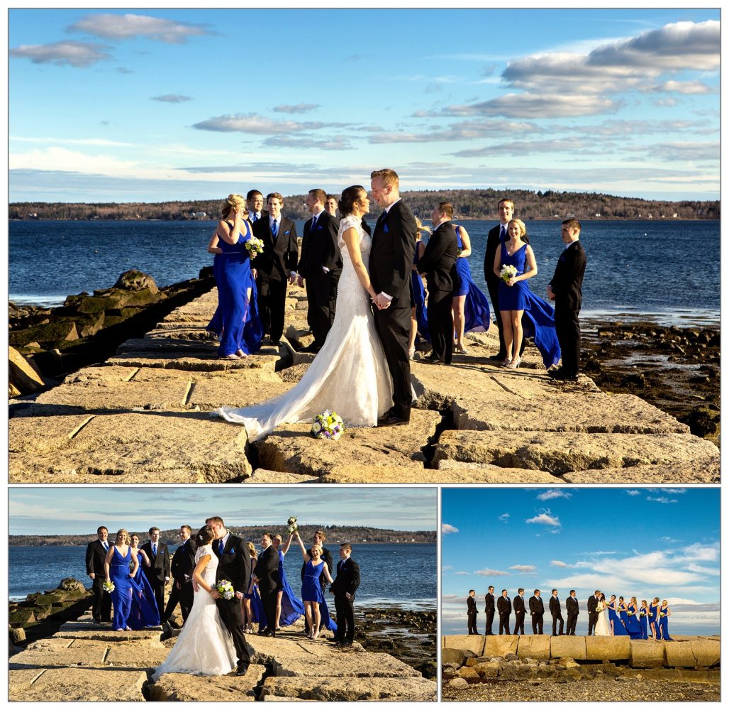 bridal party at breakwater from Samoset Resort wedding in Rockport, Maine