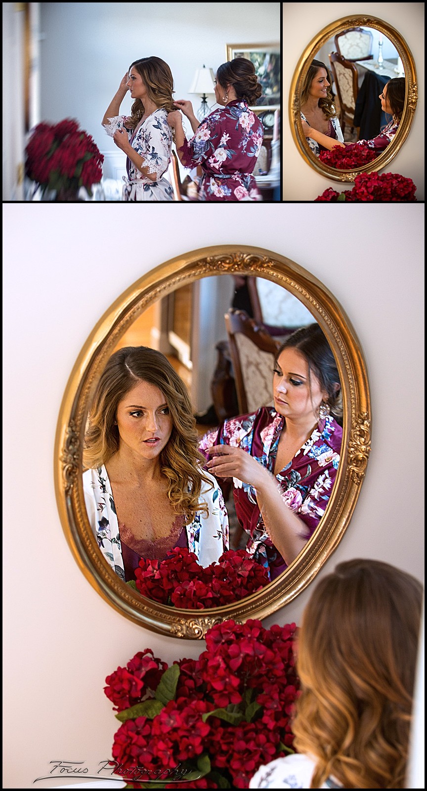 wedding prep in mirror