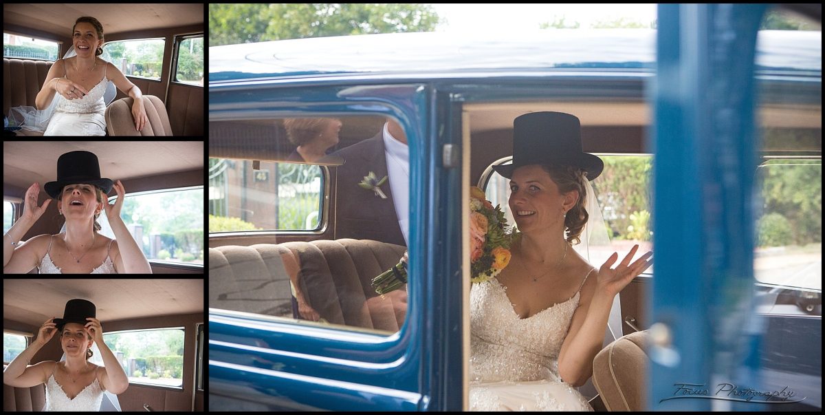 bride and top hat in ford model b