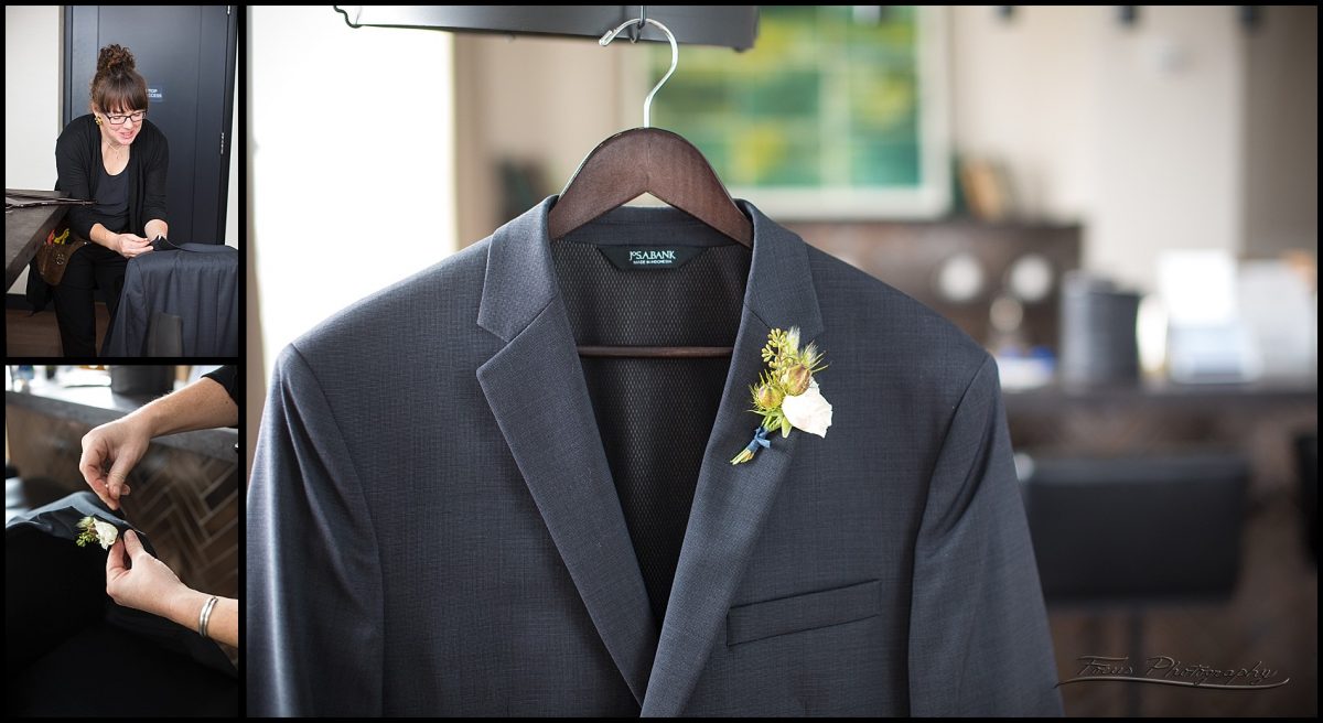 groom's suit coat and flowers