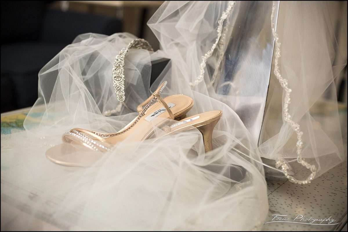 shoes, veil, tiara, and wedding details from Wentworth by the Sea Wedding 