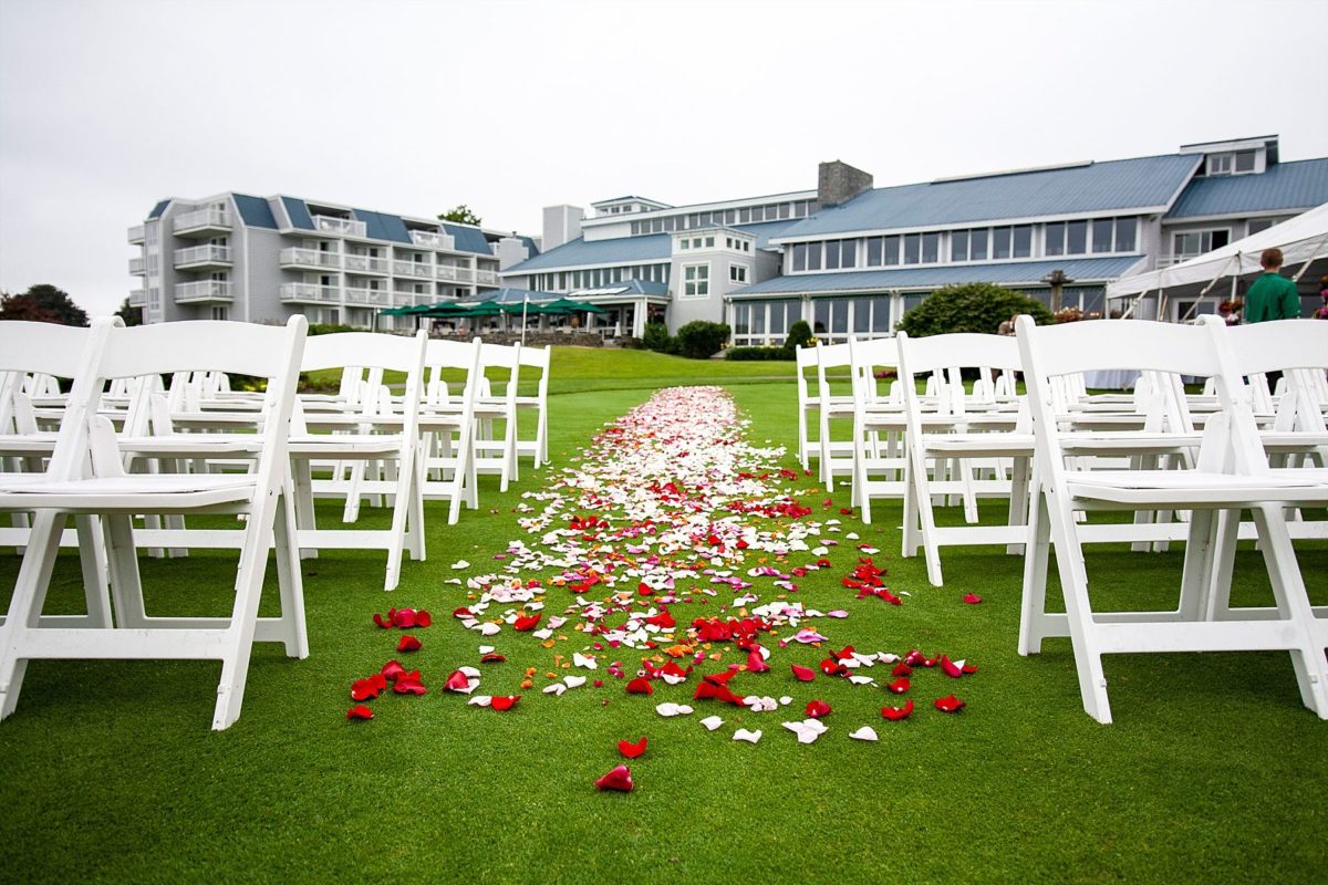  wedding aisle and rose petals at Samoset resort