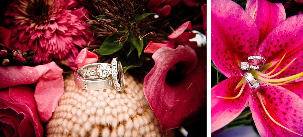  wedding rings on flowers