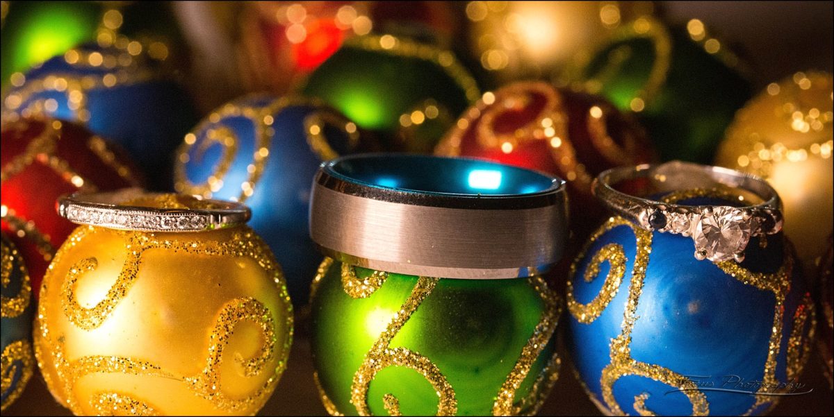 wedding rings on Christmas ornaments