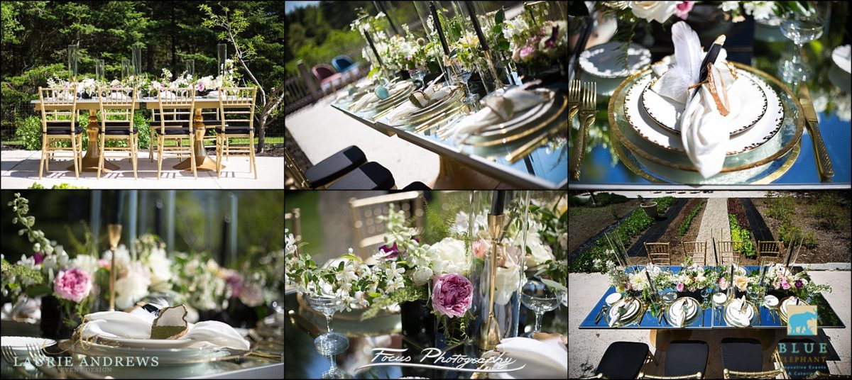 table decor on mirrored dining table outdoors