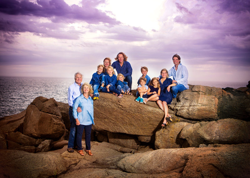 Grandparents, kids and grandchildren in one family portrait in maine