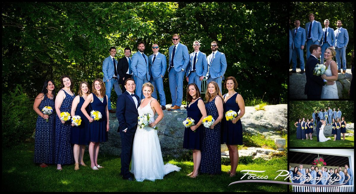 Wedding Party - A formal photo of the bride and groom with their wedding party at Grey Havens Inn in Georgetown, Maine