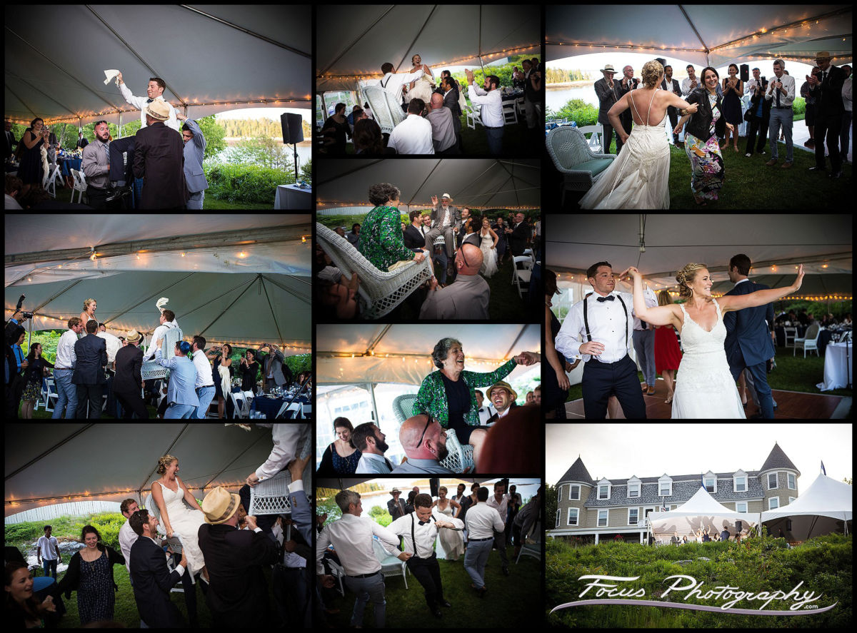 The Horah - dancing and celebration at Grey Havens Inn wedding in Georgetown Maine