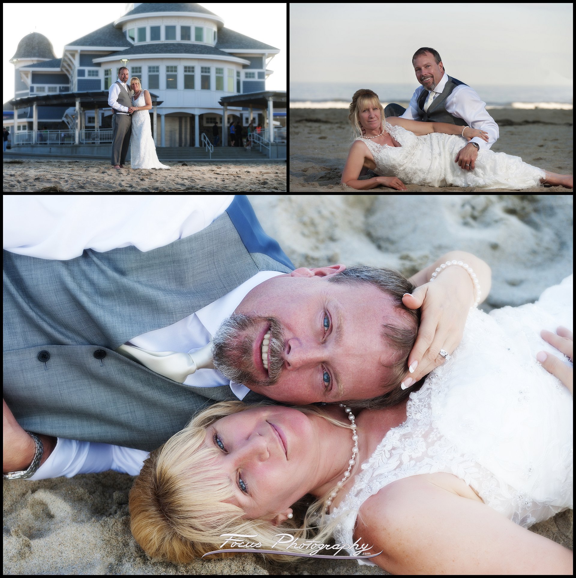 wedding pictures of bride and groom at Seashell Oceanfront Pavilion at Hampton Beach State Park